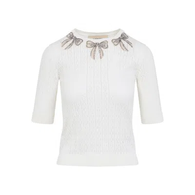 Valentino Bow-embellished Knitted Top In White