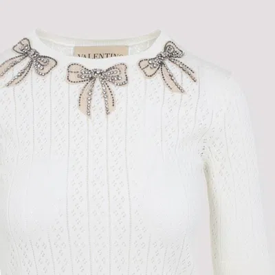 Valentino Bow-embellished Knitted Top In White