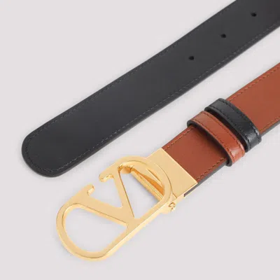 Valentino Leather Belt With Adjustable Length And Reversible In Brown