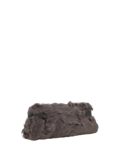 Brunello Cucinelli Wavy Shearling Clutch Bag In Brown