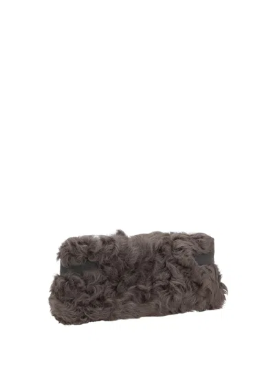 Brunello Cucinelli Wavy Shearling Clutch Bag In Brown