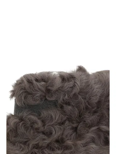 Brunello Cucinelli Wavy Shearling Clutch Bag In Brown
