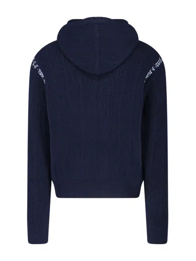 Marni Hooded Sweatshirt With Embroidered Detail And Ribbed Texture In Blue