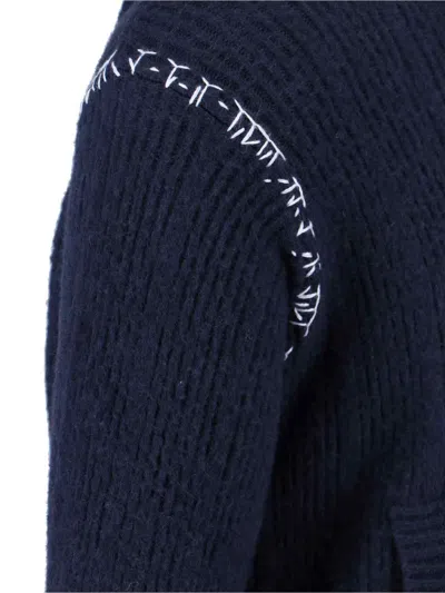 Marni Hooded Sweatshirt With Embroidered Detail And Ribbed Texture In Blue