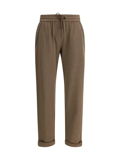 Brunello Cucinelli Cotton-silk Blend Joggers With Side Monile Detail In Brown