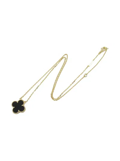 Pre-owned Van Cleef & Arpels 2010s 18k Yellow Gold Alhambra Onyx Necklace