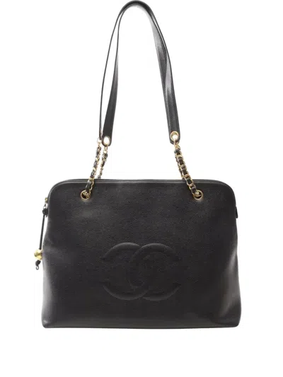 Pre-owned Chanel 1994-1996 Big Coco Mark Shoulder Bag In Black