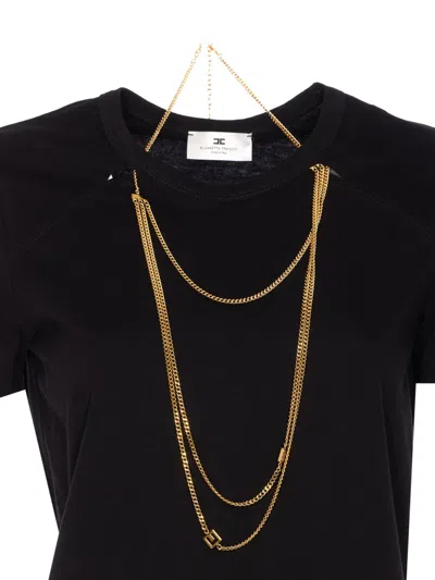 Elisabetta Franchi Logo T-shirt With Chain Detail And Charms