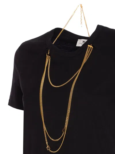 Elisabetta Franchi Logo T-shirt With Chain Detail And Charms