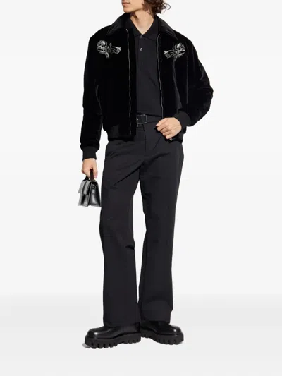 Alexander Mcqueen Mcqueen Soho Embroidered Velveteen Bomber Jacket In Black
