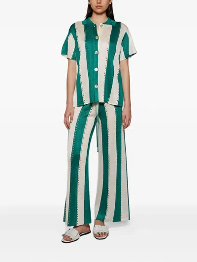 Calle Del Mar Cabana Striped Knit Trousers In Green