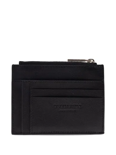 Dsquared2 Zip-top Leather Cardholder In Black