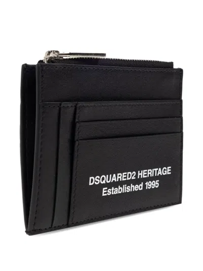 Dsquared2 Zip-top Leather Cardholder In Black