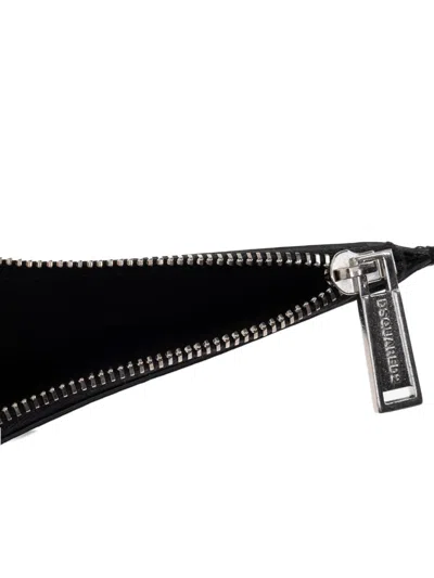 Dsquared2 Zip-top Leather Cardholder In Black