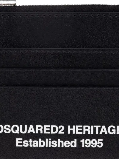 Dsquared2 Zip-top Leather Cardholder In Black