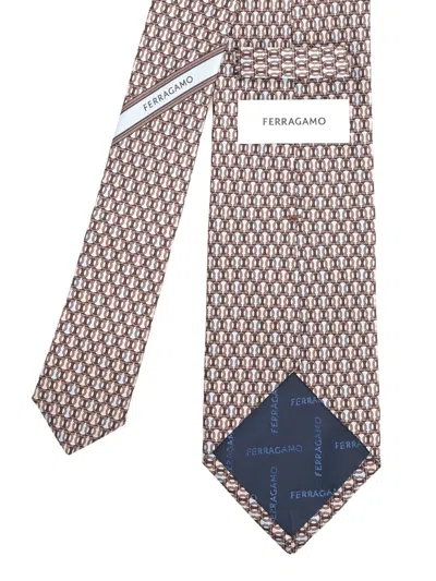 Ferragamo Patterned Silk Tie In Brown