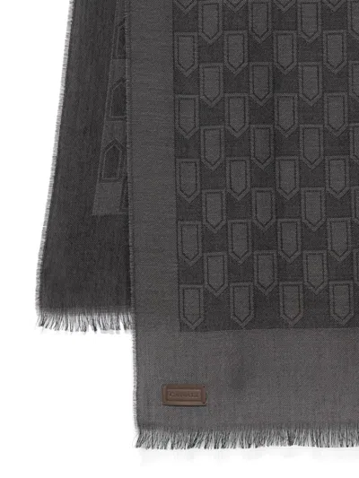 Canali Shield-pattern Fringed Scarf In Gray