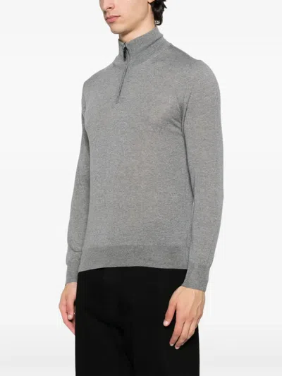 Canali Half-zip Wool Sweater In Gray