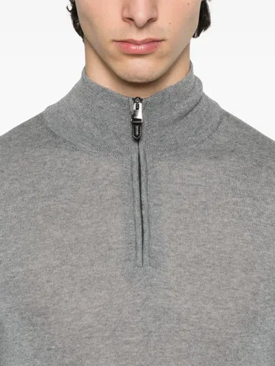 Canali Half-zip Wool Sweater In Gray