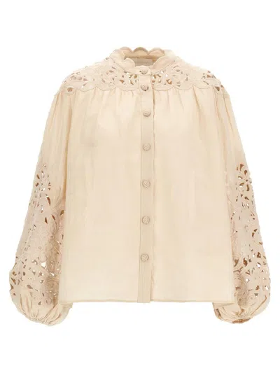 Zimmermann Cream Ramie Coco Embroidered Blouse