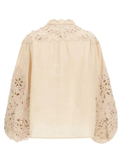 Zimmermann Cream Ramie Coco Embroidered Blouse