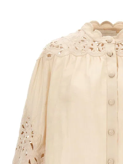 Zimmermann Cream Ramie Coco Embroidered Blouse