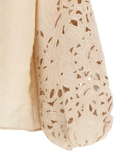 Zimmermann Cream Ramie Coco Embroidered Blouse