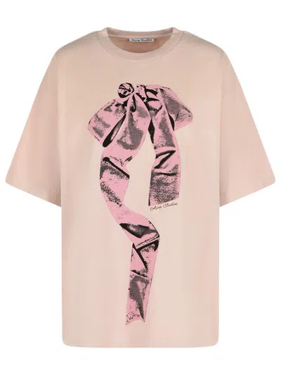 Acne Studios Crew Neck Graphic Print Oversized T-shirt In Pink