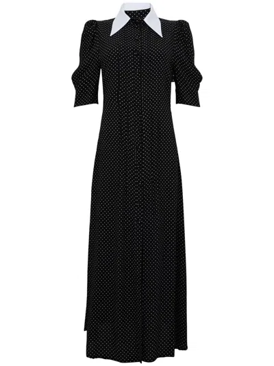 Mar De Margaritas Black Midi Dress With White Polka Dots In Black