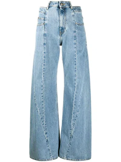 Maison Margiela High-waisted Cut-out Jeans With Wide Leg Silhouette In Blue