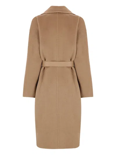 Max Mara Belted Waist Hooded Jacket Pockets In Brown