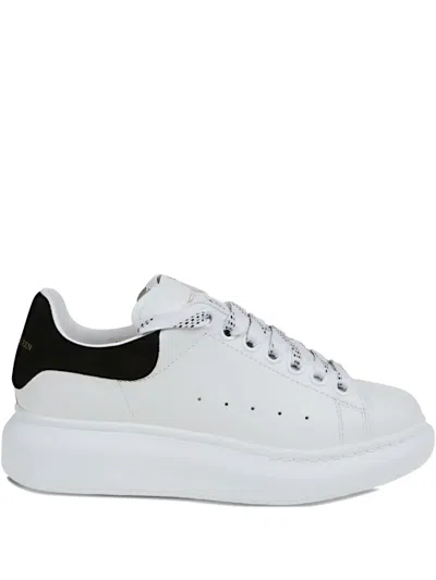Alexander Mcqueen White Leather Sneakers With Black Suede Heel In Neutral