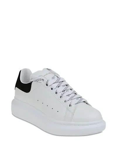 Alexander Mcqueen White Leather Sneakers With Black Suede Heel In Neutral