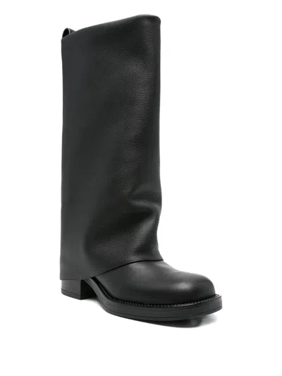 Gisel Moire 40mm Manchester Slouchy Leather Biker Boots In Black