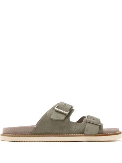 Brunello Cucinelli Double-buckle Suede Sandals In Green