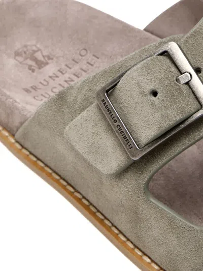 Brunello Cucinelli Double-buckle Suede Sandals In Green