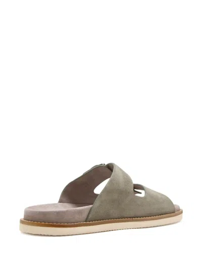 Brunello Cucinelli Double-buckle Suede Sandals In Green