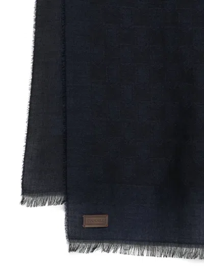 Canali Shield-pattern Logo-patch Scarf In Blue