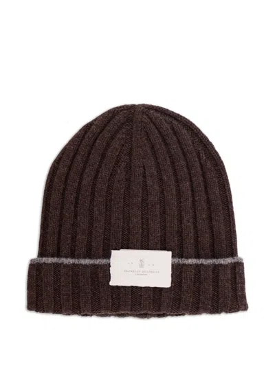 Brunello Cucinelli Men Beanie Cashmere Hat In Brown