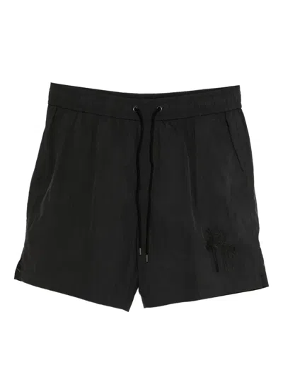 James Perse Palm-embroidered Deck Shorts In Black
