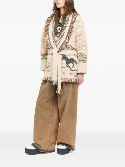 Alanui Sunset Riders Cardigan Knitwear Beige In Neutral