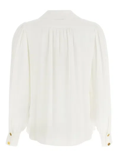 Elisabetta Franchi Pleated Shoulder Long Sleeve Shirt With Gold Hardware In White