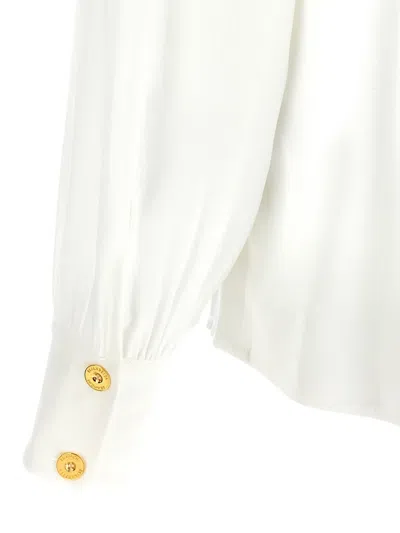 Elisabetta Franchi Pleated Shoulder Long Sleeve Shirt With Gold Hardware In White