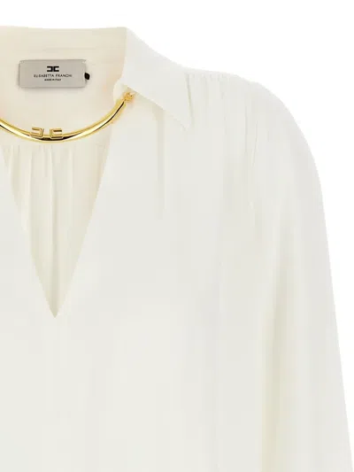Elisabetta Franchi Pleated Shoulder Long Sleeve Shirt With Gold Hardware In White
