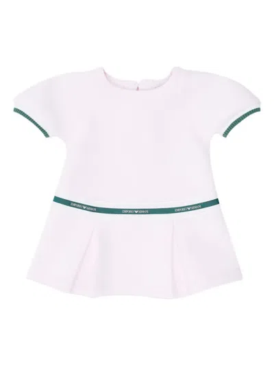 Emporio Armani Pleated Logo-band Dress In White