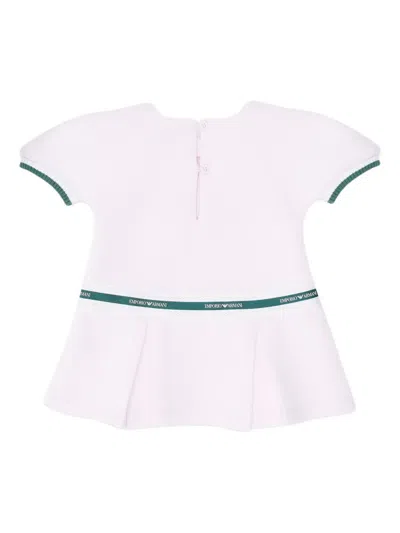 Emporio Armani Pleated Logo-band Dress In White