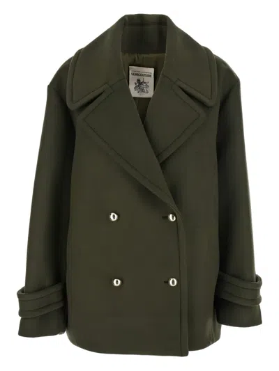 Semicouture Double-breasted Button Peacoat In Green
