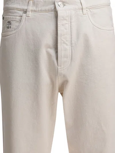 Brunello Cucinelli Denim Trousers With Pockets And Loops In Neutral