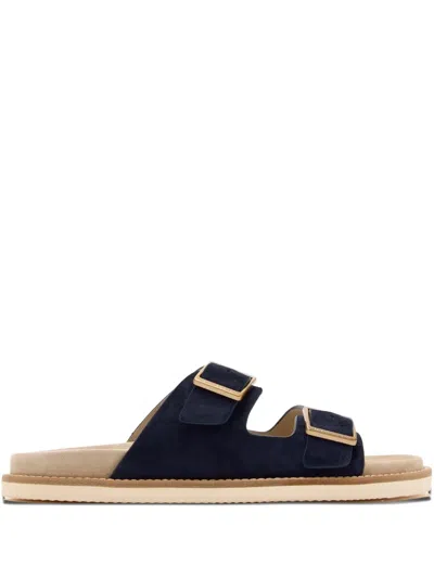 Brunello Cucinelli Double-buckle Suede Sandals In Blue