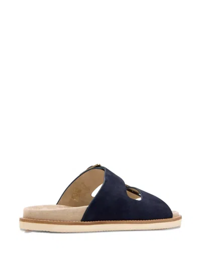 Brunello Cucinelli Double-buckle Suede Sandals In Blue